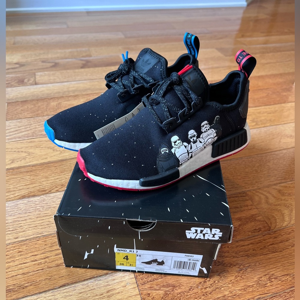 Boys Adidas brand new original box US size 4 NMD_R1 J Star Wars sneakers